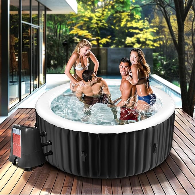 82" X 82" X 25" Hottub, 4-6 Person Inflatable Hot Tub, Portable Blow Up Hot Tub Round Portable Outdoor Spa with 130 Bubble Jets and Heater Pump, Filter