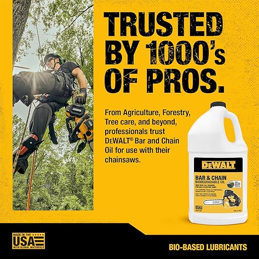 DEWALT – Biodegradable Bar & Chain Oil – Green, Eco-Friendly, Non-Toxic Professional Bar & Chainsaw Lubricant – Ultraclean All-Season Oil for Gas, Electric Saw, and Pole Saw, 1 Gallon