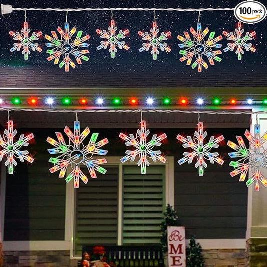 Dazzle Bright Christmas Snowflake Lights Outdoor,100 Count 8.5FT Connectable Waterproof Christmas Icicle Lights with 6 Drops Plug in for Indoor Xmas Yard Home Decorations (Multi-Colored)