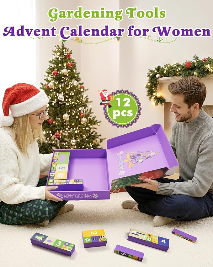 Gardening Christmas Advent Calendar for Adult Women Men 2025, 12 Days Gifts Garden Hand Tools Set with Storage Bag and Garden Gloves, Outdoor Plant Gardener Kit for Male Mom Dad Husband Wife Boyfriend
