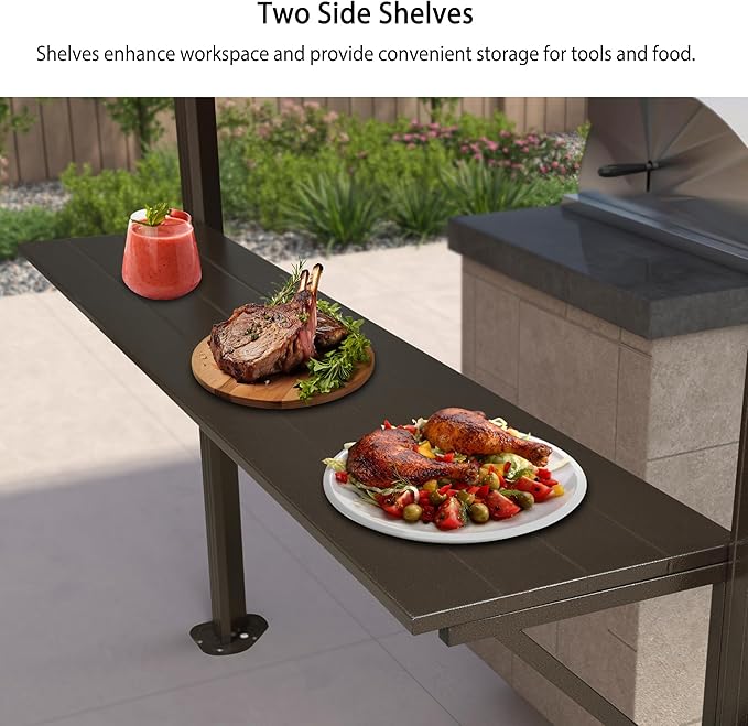 PURPLE LEAF 6.5' X 12' Hardtop Grill Gazebo for Patio Permanent Metal Roof with 2 Side Shelves Deck Yard Tent Aluminum Garden Outside Sun Shade Outdoor BBQ Canopy