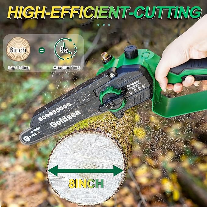 Mini Chainsaw Cordless 8 Inch, Goldsea Electric Hand Chain Saw with 2 Pack 4000mAh 21V Battery, Small Chainsaw Powered Saw for Garden Yard Cutting Wood/Tree Tools Best Gifts for Dad, Husband