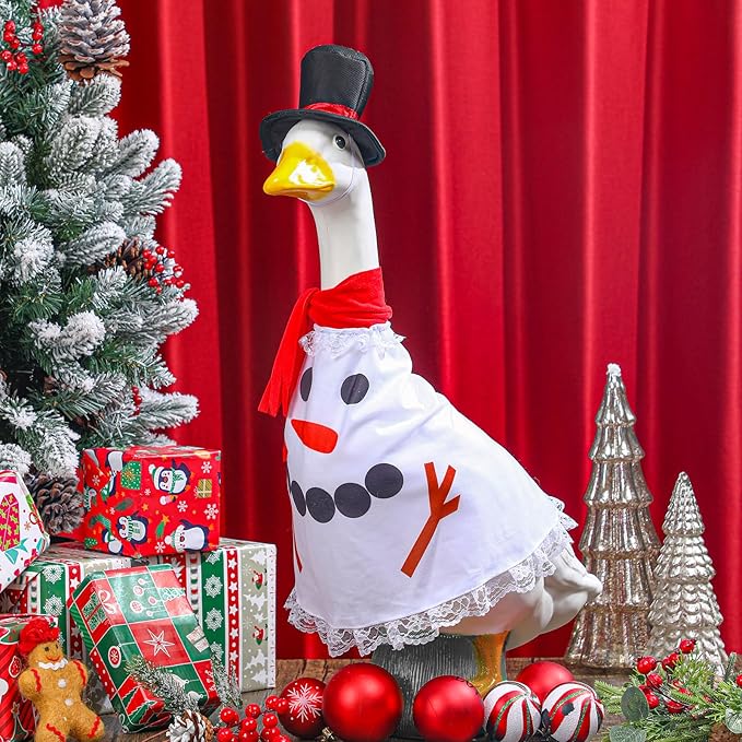 Christmas Snowman Goose Outfit Clothes for 23" High Cement or Plastic Goose Lawn Clothing Porch Garden Costume for Yard Outdoor Patio Statue Xmas Winter Holiday Decor