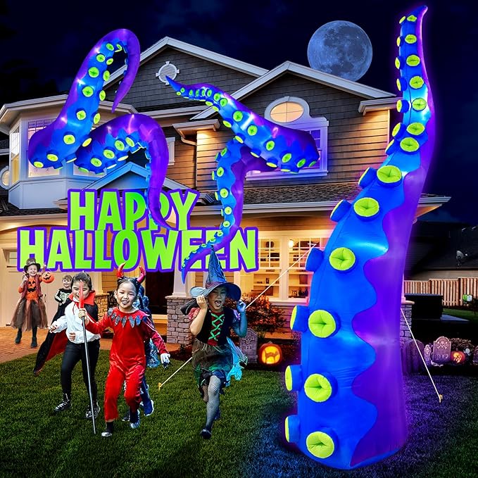 1PCS 14FT Giant Halloween Inflatables Octopus Tentacles, Huge Halloween Decorations Outdoor Build-in LED Lights Vivid Spooky Blow Up Yard Decoration Large Blowups Holiday Lawn Party Yard -Style B