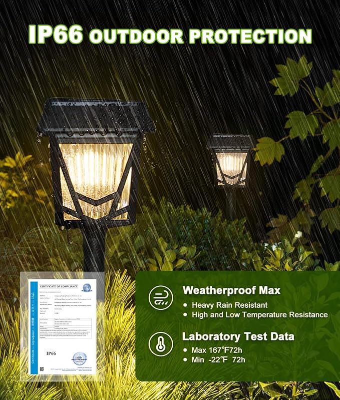 Solar Pathway Lights Outdoor, 6 Pack IP66 Waterproof Garden Solar Lights, 1500mAh Auto On/Off Yard Landscape Walkway Lighting, Black