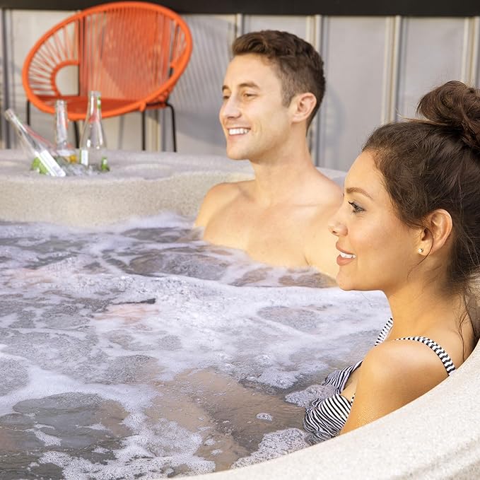 LifeSmart Key Largo Hot Tub Spa with 110 Volt Plug and Play and Multicolor Underwater LED Light for Patio, Lawn, and Garden, Taupe, 4-Person