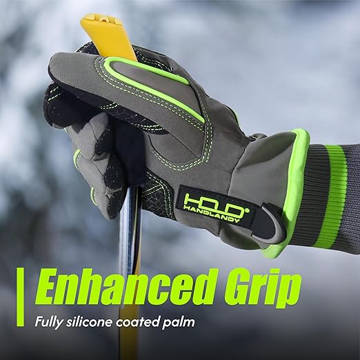 HANDLANDY Waterproof Insulated Work Gloves, 3M Thinsulate Thermal Winter Gloves for Men Women Touch Screen, Warm Ski Snowboard Cold Weather Gloves (Green-men Size, XX-Large)