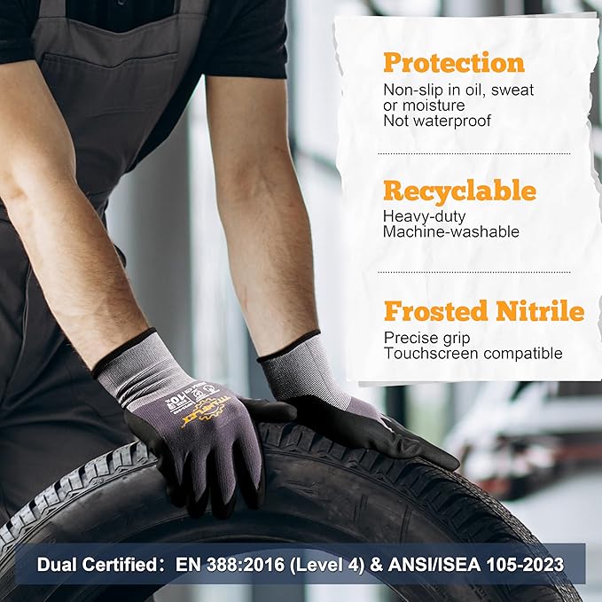 TitanFlex Work Gloves Microfoam Nitrile Coated Men Women, Safety Warehouse Gloves with Grip, Touchscreen, Seamless Knit Nylon