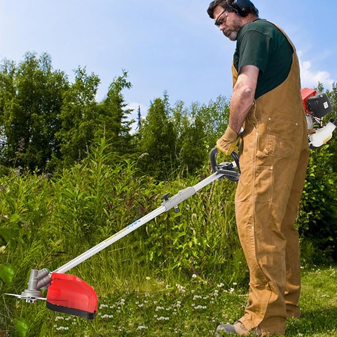 Weed Eater Gas Powered, 52CC Brush Cutter, 2-Stroke Handheld Cordless Chainsaw Hedge Pruner for Home, Yard, Garden Red