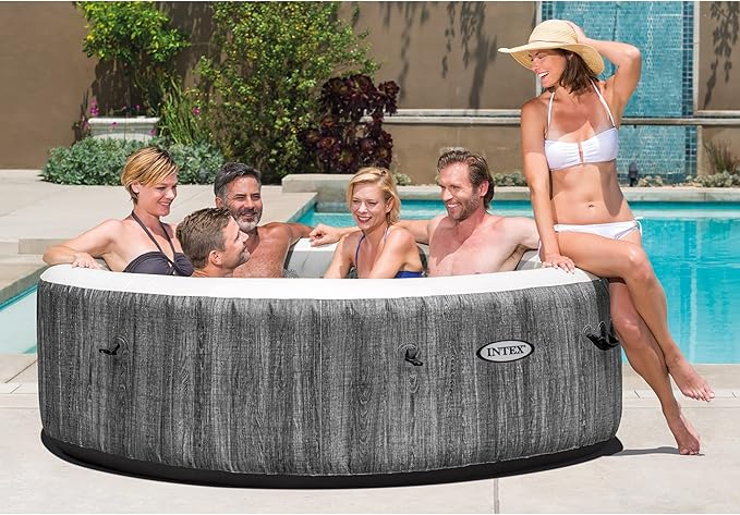 INTEX PureSpa Plus Greywood 6 Person Inflatable 85" Round Hot Tub Bubble Jet Spa and Easy Set Type S1 Replacement Filter Pump Cartridges (6 Pack)