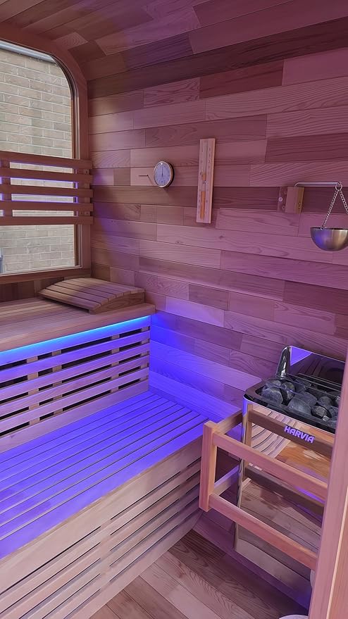 Customize Outdoor Traditional Steam Sauna 4-10 Person, Canadian Hemlock, Red Cedar Sauna, Porch Option, Glass Window Option, Wood Burning Stove or Harvia Heater, ETL Certificate(0-195 °F)