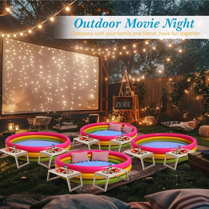 13 Pcs Outdoor Movie Night Inflatable Swimming Pool 51in x 13in Colorful Blow up Pools with Foldable Portable Serving Tray Table and Pump for Birthday Party Activities (60 x 13 Inch)