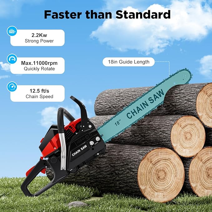 Gas Chainsaw, 2Stroke/4Stroke Gasoline Chainsaw Power Chain Saws Handheld Cordless Petrol Chainsaws For Wood Cutting Forest Felling Tree Pruning Shrub Pruning (2Stroke 18In 2200W 58CC)