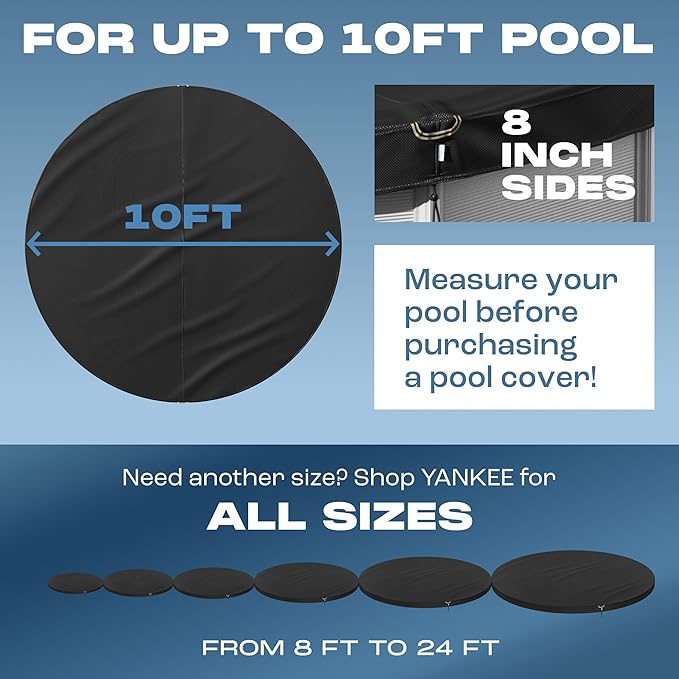 Yankee Diamond Series Pool Covers for Above Ground Pools | All-Weather, Windproof, Light 10ft Round Pool Cover w/ 4 Screw-In Pegs, 4 Ropes | 3 Mounting Methods, Strong Fastenings for Triple Protection