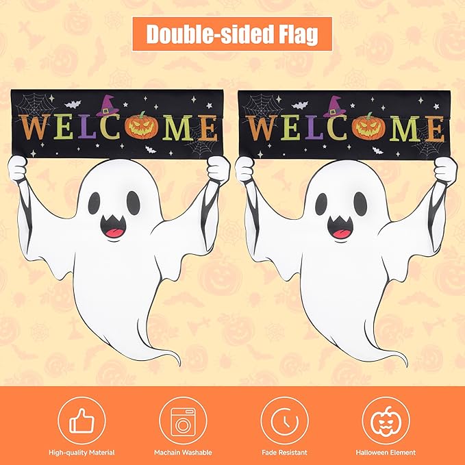Halloween Garden Flag - Halloween Decorations Outdoor, Yard Flag for Outdoor Holiday Home Decor, Double Sided 12x18 Inch - Welcome