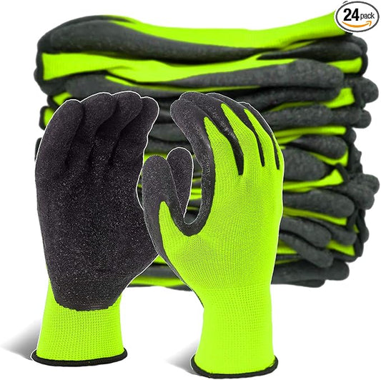 Evridwear Crinkle Latex Rubber Hand Coated Safety Work Gloves for Men Women General Multi Use Construction Warehouse Gardening Assembly Landscaping (Medium,12 Pairs Pack)