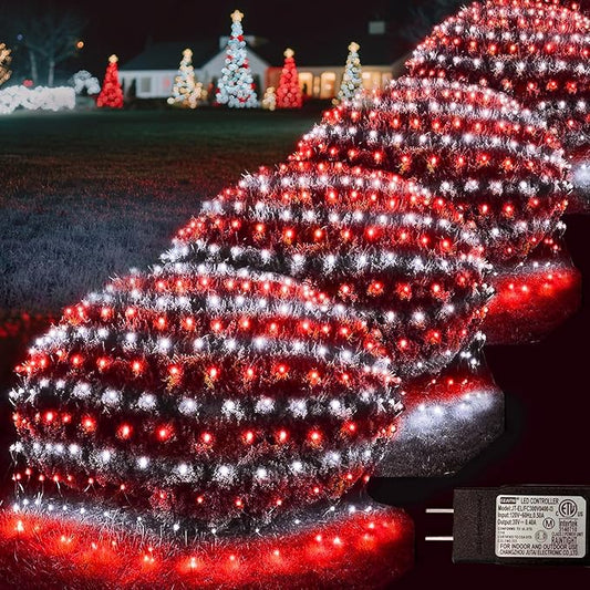 Christmas Net Lights Outdoor, 360 LED 21ft x 5ft Large Net Mesh String Lights 8 Modes, Twinkle Lights Connectable Plug in for Bushes Halloween Hedge Yard Garden Party Decor, Red and White