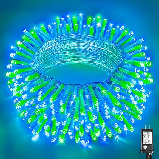 Vivideal Outdoor Christmas Lights Connectable 99FT 300 LED Blue and Green String Lights Indoor for Tree Garden Holiday