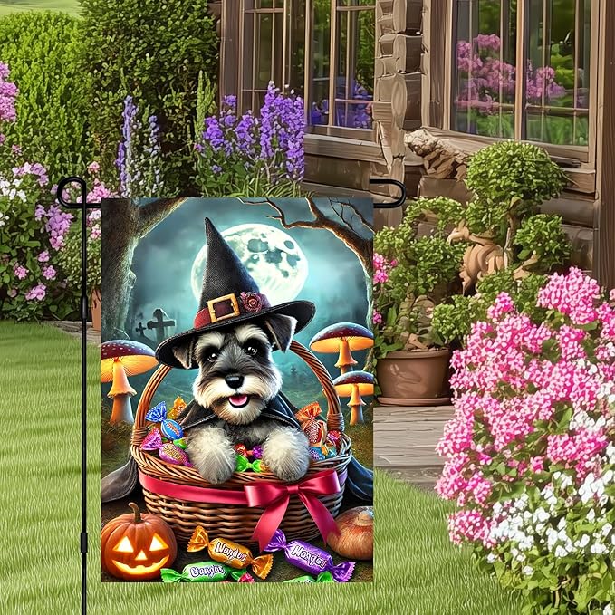 Halloween Cute Garden Flag 12x18 Inch Candy Witch Dog Basket Flag Outdoor Yard Decoration House Banner Porch Lawn Patio Home Decor