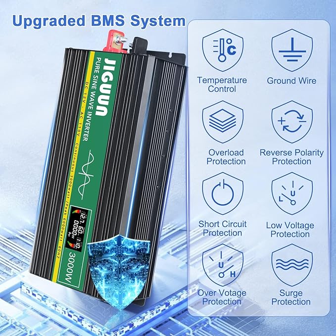 Pure Sine Wave Inverter,3000W 12V to 110V Power Inverter Converter,USB Output LCD Display for Household Home Car RV Camping Use W/Protective Cap