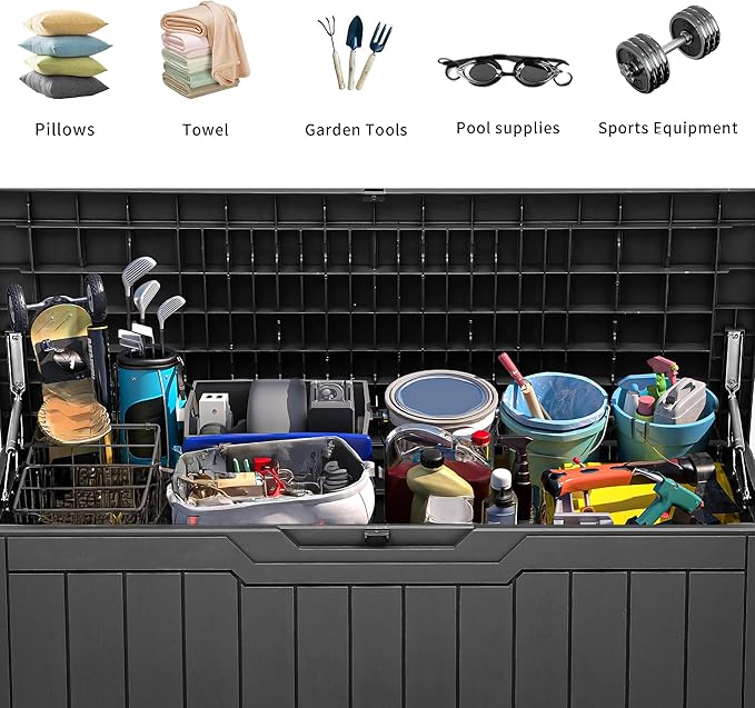 YITAHOME 100 Gallon Resin Deck Box, Weather Resistant Outdoor Storage Box, Lockable Indoor Outdoor Storage for Supplies and Essentials, Dark Gray