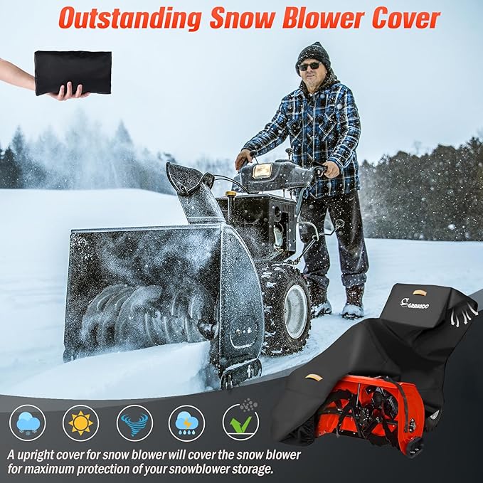 Snowblower Covers Waterproof Outdoor,Heavy Duty 420D Snow Blower Cover with Waterproof Strip,Air Vent,2 Reflective Handles,Windproof Buckle,Large Protective Cover for Gas Snow Thrower Outside Storage
