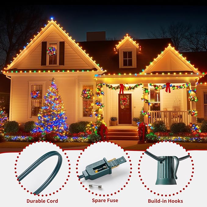 Minetom C9 Multicolor Christmas String Lights, 25FT 25 Blubs Bright & Warm Outdoor Christmas Lights, Long Life C9 String Lights for Tree Patio Gazebo Wreath, Multicolor Green Wire