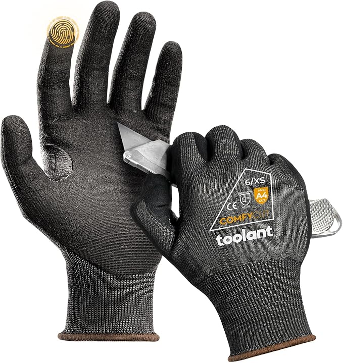 toolant ANSI A4 Cut Resistant Work Gloves without Steel and Fiberglass, Ultra Light & Thin, for Fishing, WoodCarving