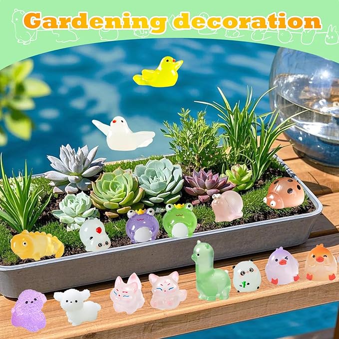 Luminous Mini Resin Figures to Hide, Tiny Resin Animals Variety Pack for Fairy Garden Accessories Outdoor, Glow in The Dark Miniature Figurines for Fish Tank Decorations 40 pcs