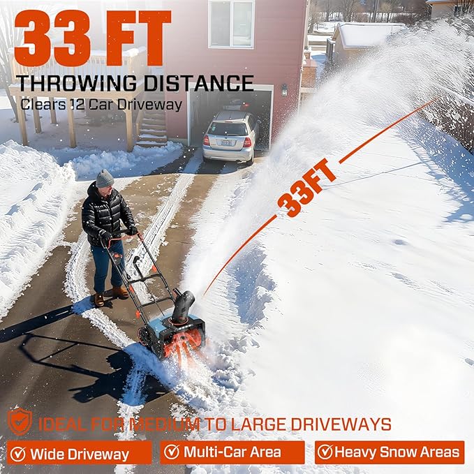 SENIX Corded Snow Blower,18 Inch Snow Thrower, Electric Snow Blower with 8" Clearing Depth, 600lbs/min, Max 33ft Throw Distance, 14Amp,1700 Watt Motor, 4 LED Lights