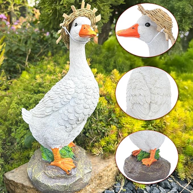 Realistic Duck Statues, Funny Duck Fence Decoration, Resin Duck Decor, Outdoor Animal Statue, Duck Sculpture, Perfect for Home Garden Stairs, Farm, Patio, Backyard (11.6 in)