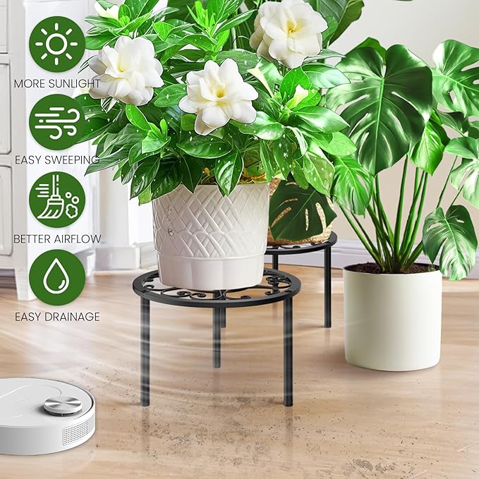 TOSKING Heavy Duty Metal Plant Stands - 10-inch Decorative Round Plant Stand, Adjustable Leveling Feet & Rust-Resistant Finish for Indoor/Outdoor Use