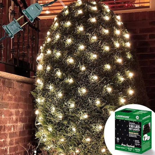 Led Christmas Net Lights Outdoor Christmas Decorations Lights 150LED 6ftx4ft, Connectable Outdoor Fairy Mesh String Lights for Party, Holiday, Wedding, Tree, Bushes Decorations (Warm White)