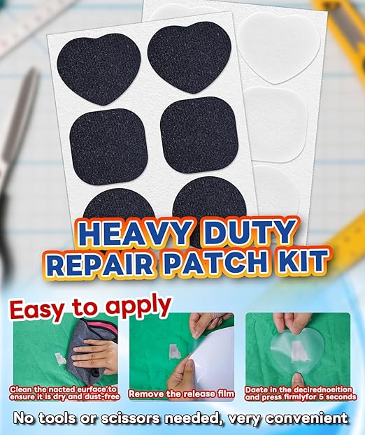 Heavy Duty Repair Patch Kit for Bounce House, Fabric, Tent, Canvas, Canopy, Pool Floats, RV Awning, Boat Covers, Waterproof, Clear and Black, 12PCS