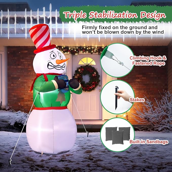 Elegear Christmas Inflatables Outdoor Decorations, 6FT Animated Shivering Snowman Inflatable Built-in LEDs Christmas Blow Up Yard Decorations Lighted Snowman for Xmas Party Indoor Outdoor Decoration