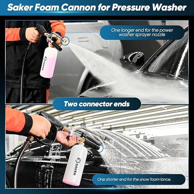 Saker Foam Cannon for Pressure Washer Kit with Quick Connect M22-15,Pressure Washer Gun for Car Washing and Cleaning,with 5 Power Washer Sprayer Nozzles