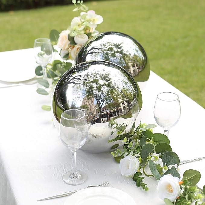 Balsa Circle 16 in Silver Stainless Steel Globe Gazing Reflective Mirror Balls Outdoor Garden Decor Centerpieces Wedding Party Events Reception Home Decorations Modern Ornaments Landscaping Accents