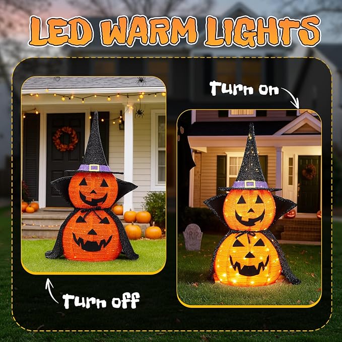 AW 2Pcs 3FT Halloween Collapsible Pumpkin LED Jack-O-Lantern Outdoor Decoration