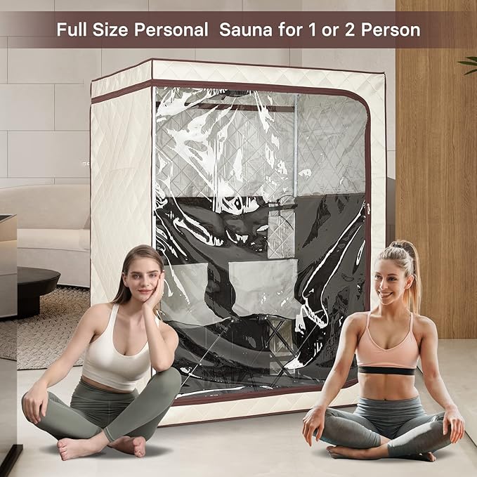 2 Person Portable Full Spectrum Infrared Sauna, Full Size Large Space Spa Tent with Remote Control,1600W Fast Heating, Foldable Chairs & LED Therapy Light, Home Spa for Relaxation (47.2"x35.4"x63")