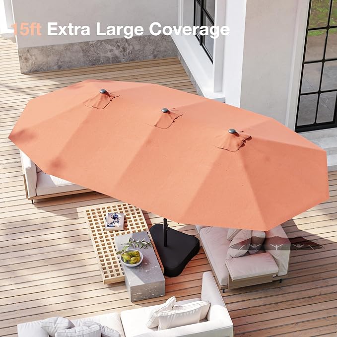 Joyside 15FT Large Patio Umbrella with Base Included, Outdoor Double Sided Umbrella, Rectangle Umbrella with Crank Handle, 12 Sturdy Ribs for Deck, Porch and Pool