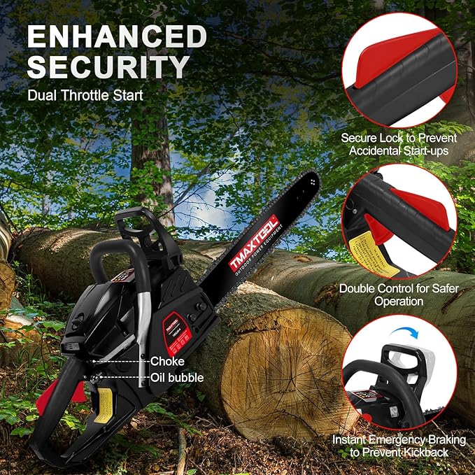 62cc Gas Chainsaw, 3.5-HP, 18 Inch Chain Saw, Gas Powered Chainsaws, 2-Stroke Gasoline Power Chain Saws with Automatic Oiler for Wood Cutting, Easy-Start, Black