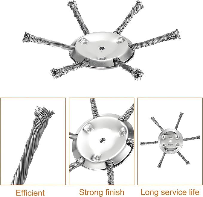 New Upgrade Steel Wire Grass Trimmer Head, 6 Inch, 6 Blades Design, Rotary Brush Weed Cutter, Weed Eater Replacement Part with Installation Tools and Accessories(3 Pack)