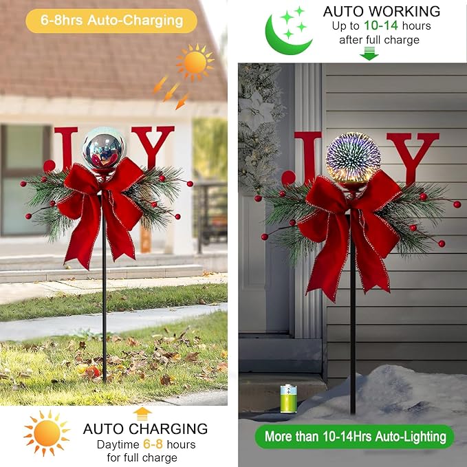 Christmas Outdoor Waterproof Solar Lights 3D Glass Ball Fireworks Lighting Garden Stakes Decor Suitable for Gardens Courtyards Lawns Christmas Decor and Thanksgiving Gifts