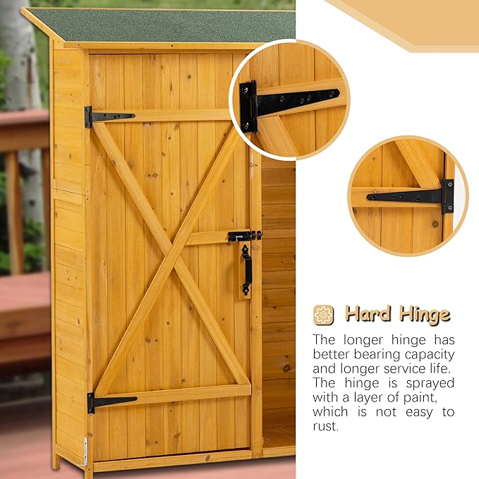 Outdoor Storage Cabinet, Double Lockable Wooden Garden Shed, Outside Vertical Wood Tall Tool Shed for Yard Patio Lawn (Natural)