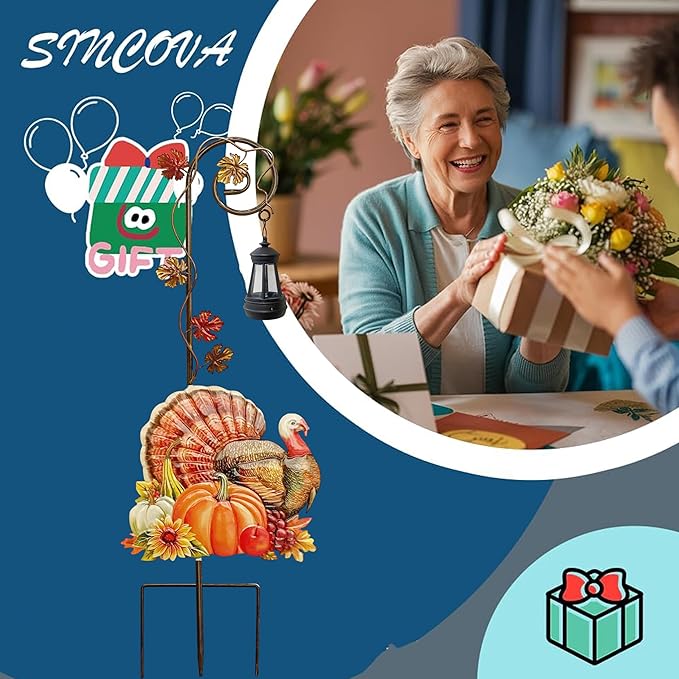 Solar Turkey Pumpkin Garden Stake Light Metal Thanksgiving Decoration Outdoor Fall Decor for Garden Courtyard and Lawn Christmas Decor and Thanksgiving Gifts