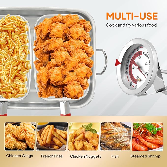 Bonnlo 18 QT Aluminum Fish Fryers Outdoor Cooking Pot, 55,000 BTU Propane Deep Fryer with Heightened Stove 2 Baskets & Thermometer for Frying Chicken Wings & French Fries for Backyard, Camping, Party