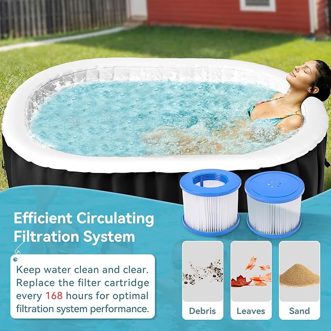 Inflatable Hot Tub with LED Lights, 2 Person Oval Portable Blow up Hot Tub Spa with Side Table, Leak-Proof PVC Outdoor Spa with 100 Air Jets, Heater Pump and Insulated Cover, 75” L X 47”W X 25”H