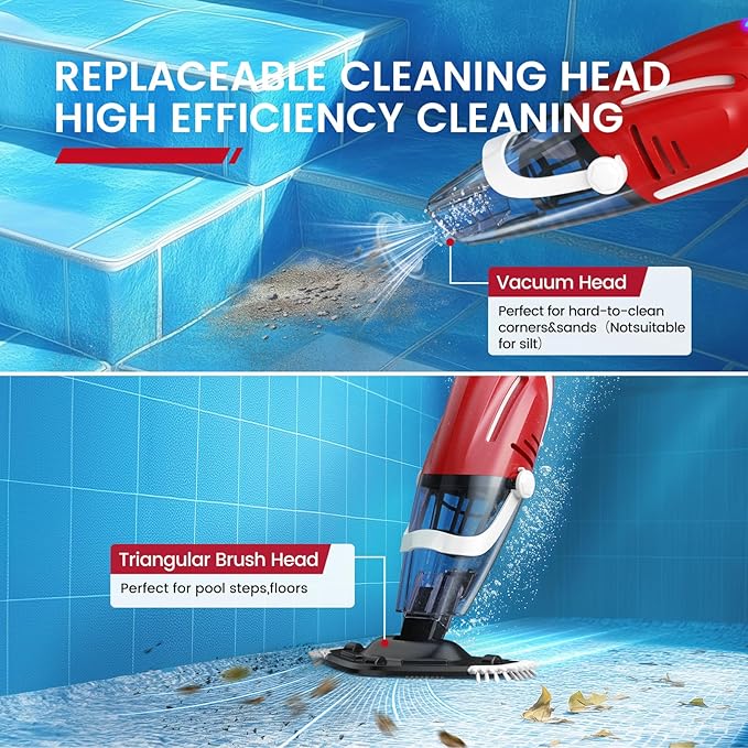 Enhulk Pool Vacuum for Above Ground Pool, 2025 Upgraded Pool Vacuum with A Telescopic Pole, 18.5 Gal/Min Powerful Suction, 80Mins Runtime, Effortlessly Cleans Debris Underwater (Red)