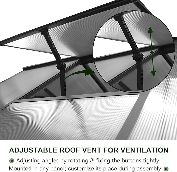 MUPATER 8 x 8 FT Outdoor Polycarbonate Greenhouse Kit with Sliding Lockable Door, Walk-in Backyard Green House with Aluminum Frame & Adjustable Roof Vent for Outdoor, Gray