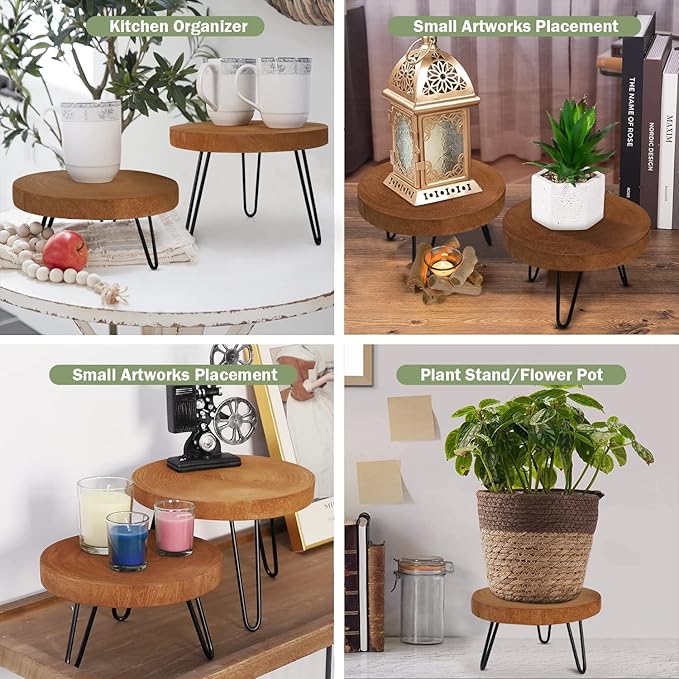 Athaliah Wood Plant Stand, Mini Mid Riser Stand Decor 2 Pack Wooden Plant Stool Indoor (Brown)